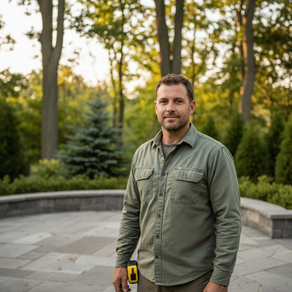 Retreat Landscape Design construction manager reviewing project plans on site