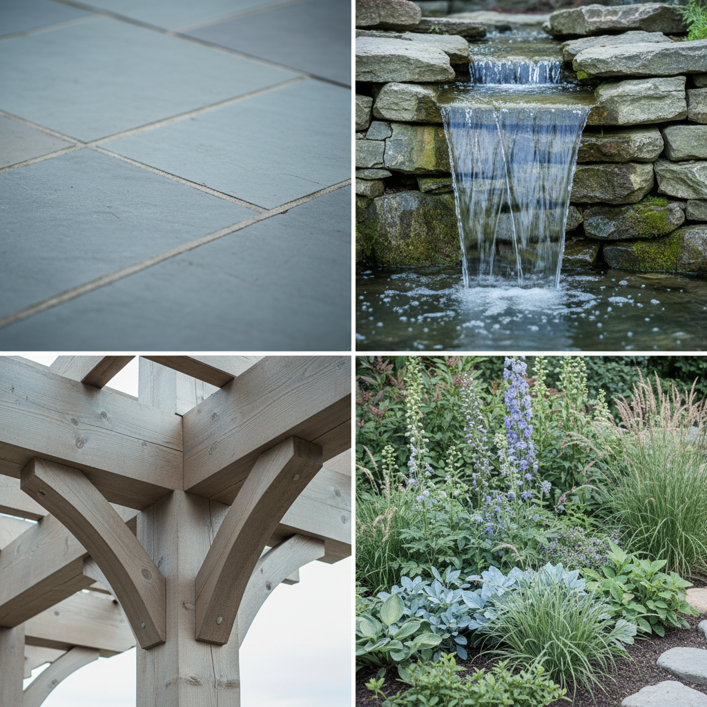 Craigleith pondless waterfall - custom water feature with natural boulder placement and ornamental plantings