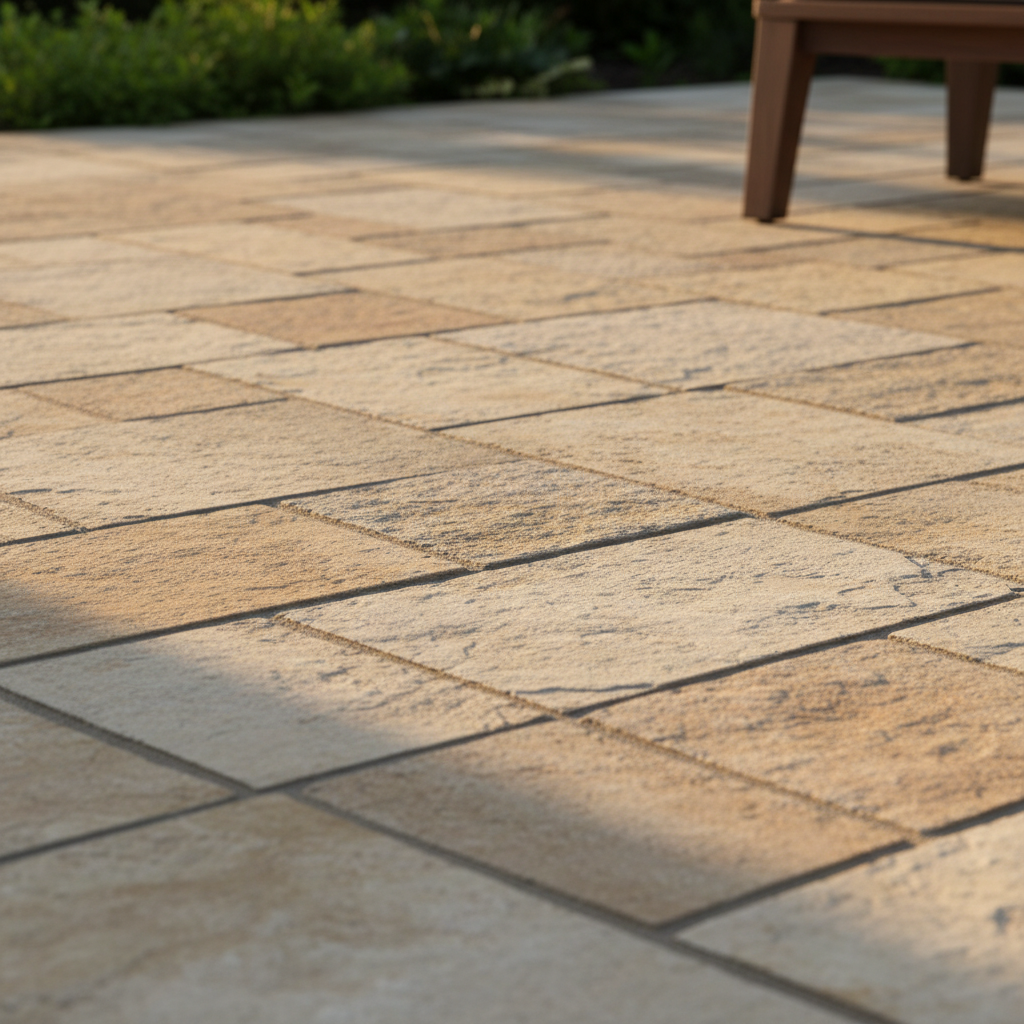 Natural stone patio with outdoor furniture on a Collingwood property